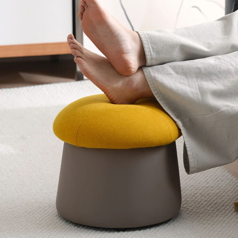 Contemporary Nordic Cartoon Mushroom Velvet Plywood Sponge Lightweight Portable Low Stool Backless Armless For Living Room