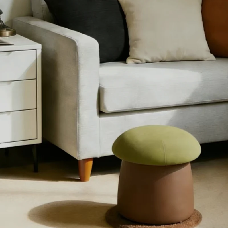 Contemporary Nordic Cartoon Mushroom Velvet Plywood Sponge Lightweight Portable Low Stool Backless Armless For Living Room