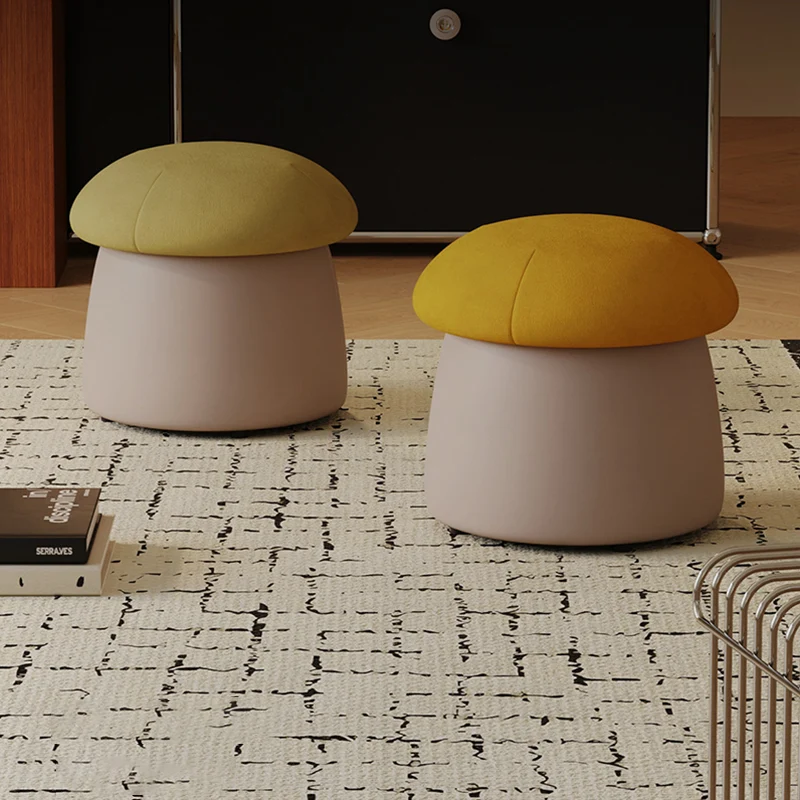 Contemporary Nordic Cartoon Mushroom Velvet Plywood Sponge Lightweight Portable Low Stool Backless Armless For Living Room