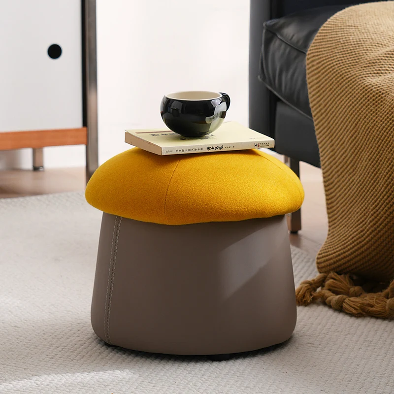 Contemporary Nordic Cartoon Mushroom Velvet Plywood Sponge Lightweight Portable Low Stool Backless Armless For Living Room