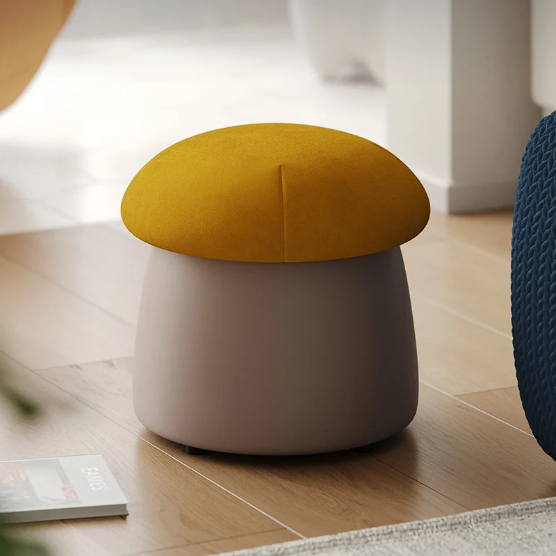 Contemporary Nordic Cartoon Mushroom Velvet Plywood Sponge Lightweight Portable Low Stool Backless Armless For Living Room