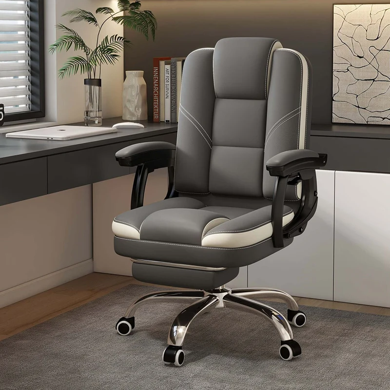 Contemporary Scandinavian Cat Scratch Leather Steel Curved Rectangular Five-Star Desk Chair With Backrest Armrest For Home Office
