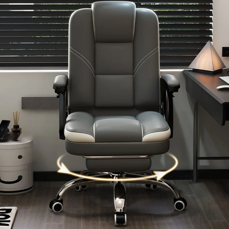 Contemporary Scandinavian Cat Scratch Leather Steel Curved Rectangular Five-Star Desk Chair With Backrest Armrest For Home Office