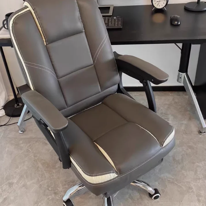 Contemporary Scandinavian Cat Scratch Leather Steel Curved Rectangular Five-Star Desk Chair With Backrest Armrest For Home Office