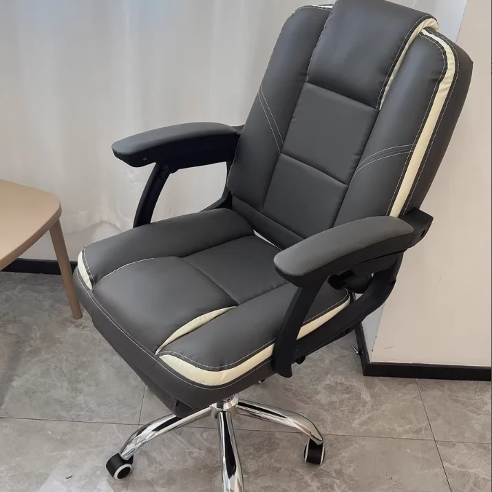 Contemporary Scandinavian Cat Scratch Leather Steel Curved Rectangular Five-Star Desk Chair With Backrest Armrest For Home Office
