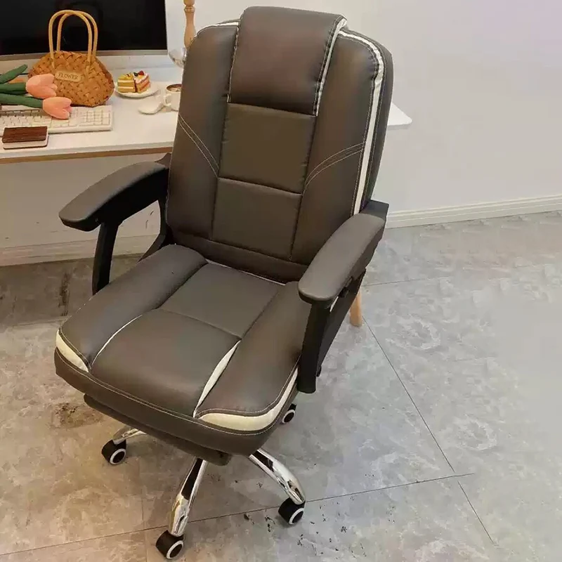 Contemporary Scandinavian Cat Scratch Leather Steel Curved Rectangular Five-Star Desk Chair With Backrest Armrest For Home Office