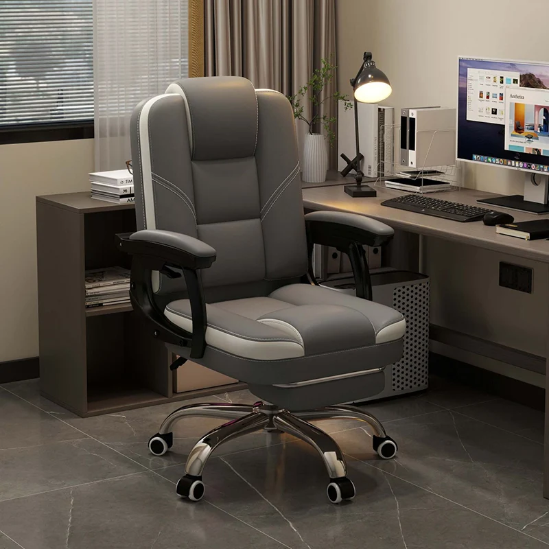 Contemporary Scandinavian Cat Scratch Leather Steel Curved Rectangular Five-Star Desk Chair With Backrest Armrest For Home Office