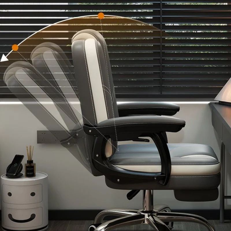 Contemporary Scandinavian Cat Scratch Leather Steel Curved Rectangular Five-Star Desk Chair With Backrest Armrest For Home Office