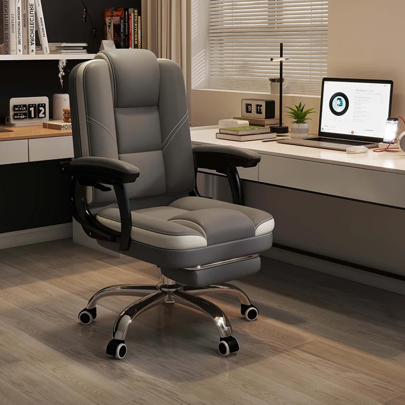Contemporary Scandinavian Cat Scratch Leather Steel Curved Rectangular Five-Star Desk Chair With Backrest Armrest For Home Office