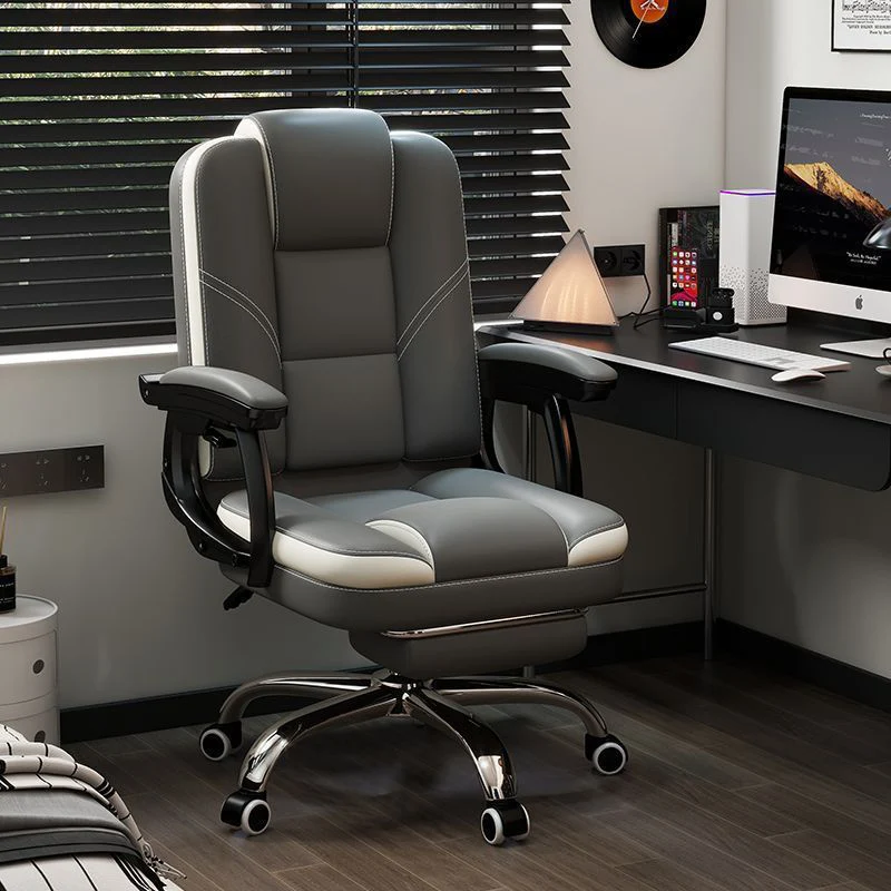 Contemporary Scandinavian Cat Scratch Leather Steel Curved Rectangular Five-Star Desk Chair With Backrest Armrest For Home Office