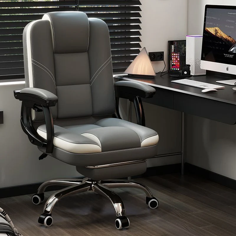 Contemporary Scandinavian Cat Scratch Leather Steel Curved Rectangular Five-Star Desk Chair With Backrest Armrest For Home Office