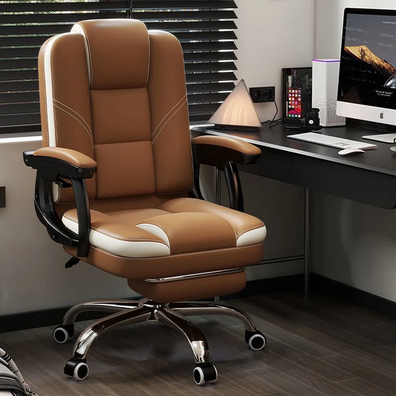 Contemporary Scandinavian Cat Scratch Leather Steel Curved Rectangular Five-Star Desk Chair With Backrest Armrest For Home Office