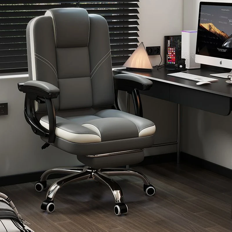 Contemporary Scandinavian Cat Scratch Leather Steel Curved Rectangular Five-Star Desk Chair With Backrest Armrest For Home Office