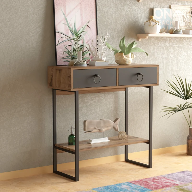 Console Table with Drawers and Shelf Stein Metal Manufacture Wood Dresuar