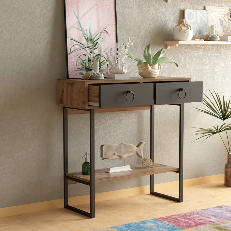 Console Table with Drawers and Shelf Stein Metal Manufacture Wood Dresuar