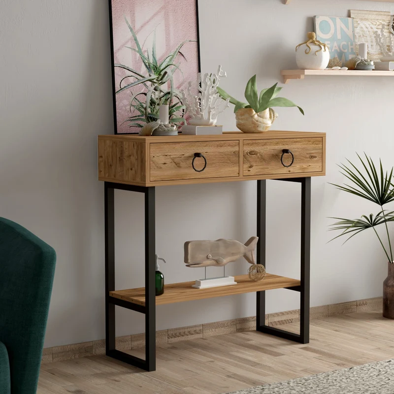 Console Table with Drawers and Shelf Stein Metal Manufacture Wood Dresuar