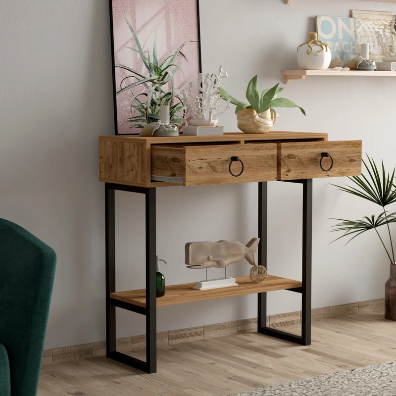 Console Table with Drawers and Shelf Stein Metal Manufacture Wood Dresuar