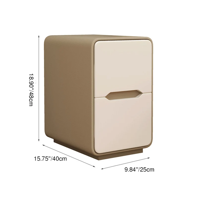 Contemporary Nordic Narrow Rectangular MDF Pine Wood Plywood Cat Scratching Leather Nightstand 2-Drawer For Bedroom