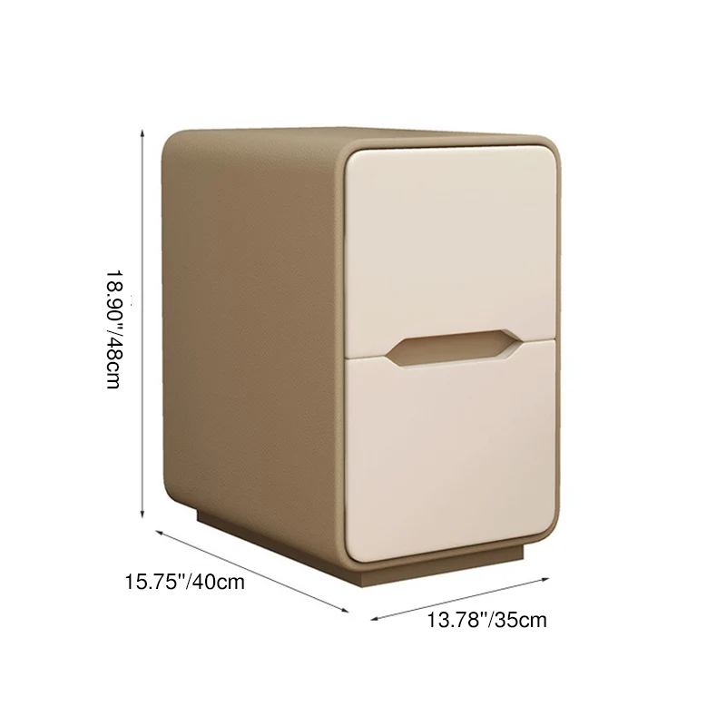 Contemporary Nordic Narrow Rectangular MDF Pine Wood Plywood Cat Scratching Leather Nightstand 2-Drawer For Bedroom