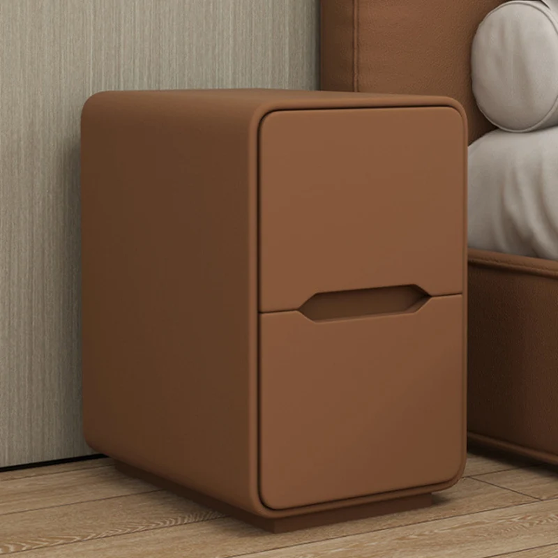 Contemporary Nordic Narrow Rectangular MDF Pine Wood Plywood Cat Scratching Leather Nightstand 2-Drawer For Bedroom