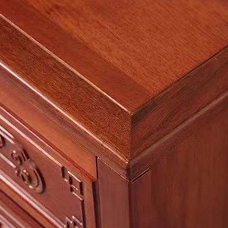 Traditional Chinese Ancient-Style Carvings Square Rubberwood Nightstand 2-Drawer For Bedroom