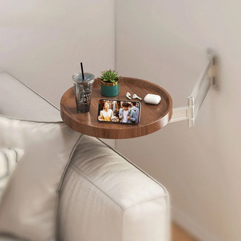 Modern Minimalist Dangling Round Aluminum Alloy Artificial Board Foldable End Table For Bedroom
