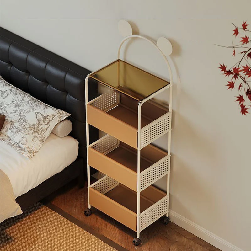 Contemporary Creative Bear Ears Rectangular Tempered Glass Iron Faux Leather PVC Movable Snacks Storage Shelf 2/3/4-Tier For Living Room