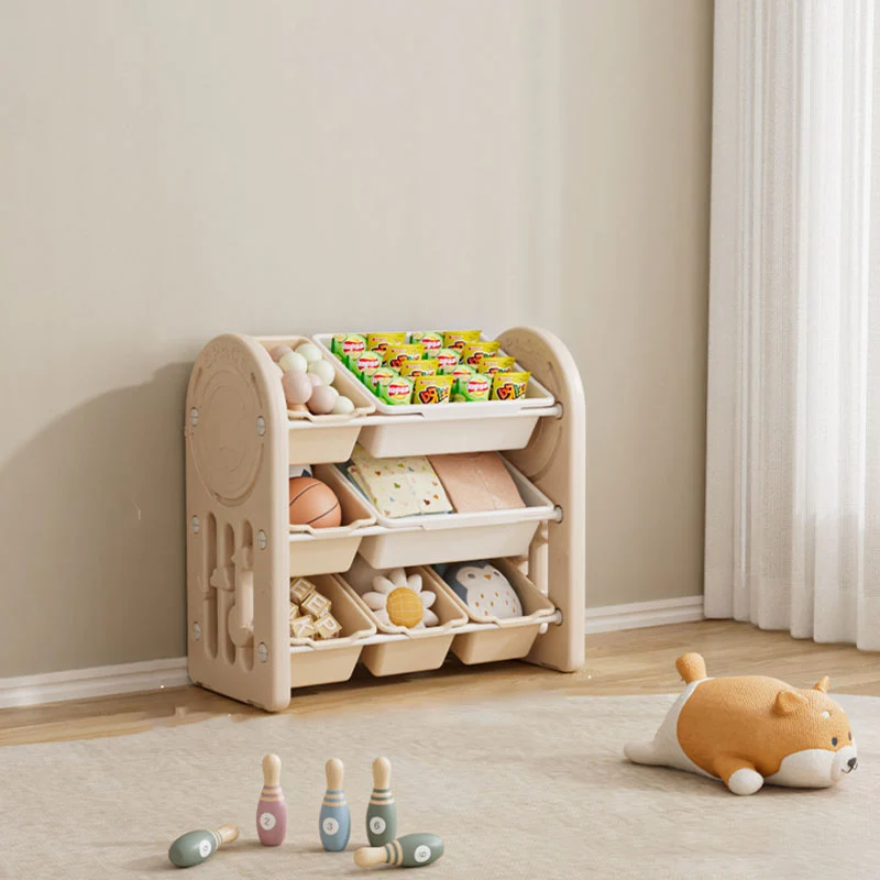 Contemporary Creative Oval Environmentally Friendly HDPE Iron Kids Storage Shelf 3-Tier For Living Room