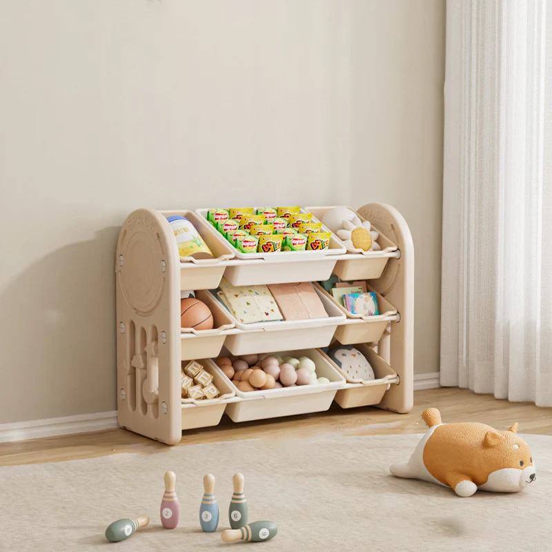 Contemporary Creative Oval Environmentally Friendly HDPE Iron Kids Storage Shelf 3-Tier For Living Room