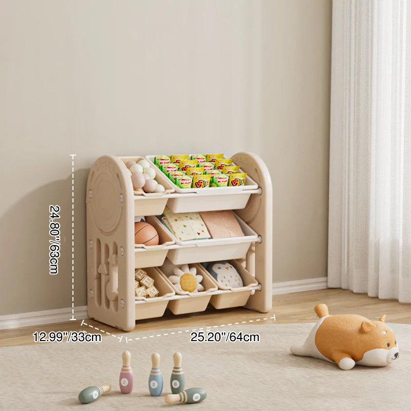 Contemporary Creative Oval Environmentally Friendly HDPE Iron Kids Storage Shelf 3-Tier For Living Room