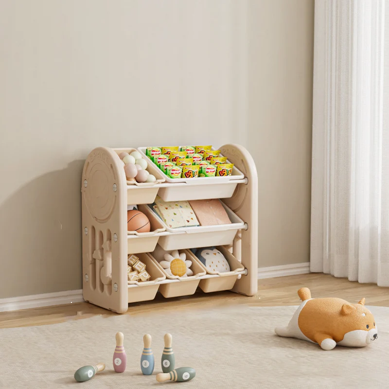 Contemporary Creative Oval Environmentally Friendly HDPE Iron Kids Storage Shelf 3-Tier For Living Room
