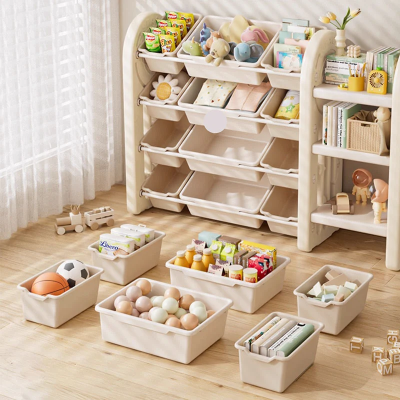 Contemporary Creative Oval Environmentally Friendly HDPE Movable Kids Storage Shelf 4-Tier For Living Room