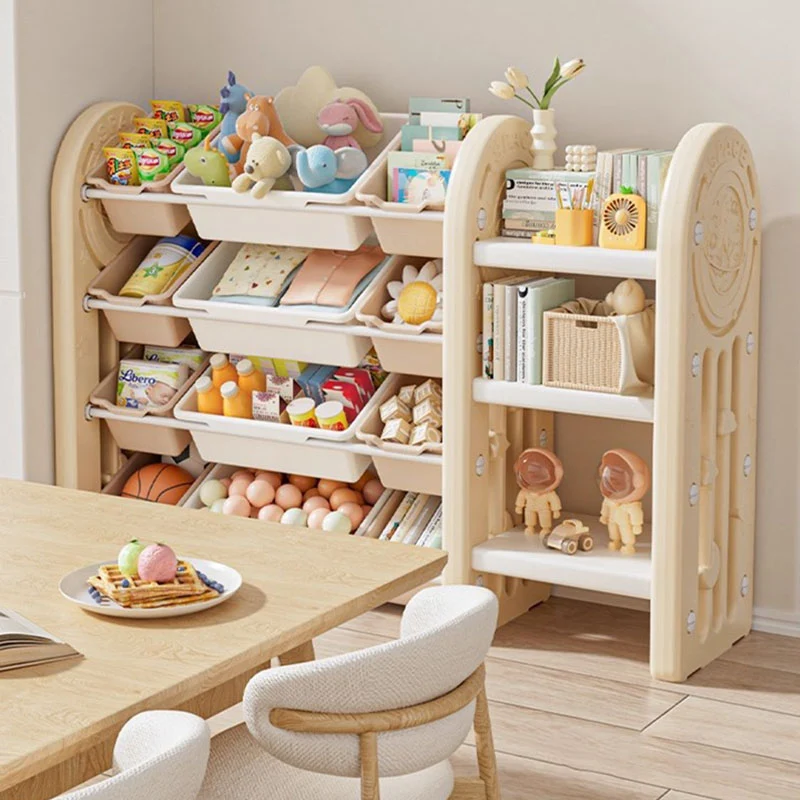 Contemporary Creative Oval Environmentally Friendly HDPE Movable Kids Storage Shelf 4-Tier For Living Room