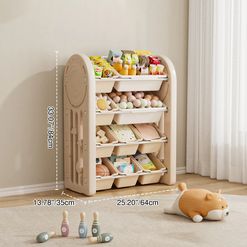 Contemporary Creative Oval Environmentally Friendly HDPE Movable Kids Storage Shelf 4-Tier For Living Room