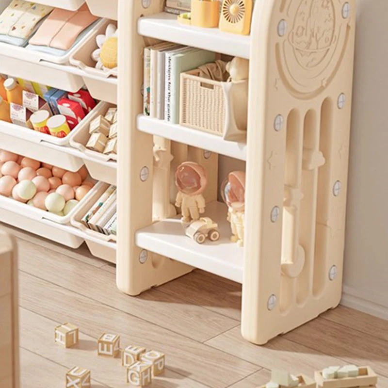 Contemporary Creative Oval Environmentally Friendly HDPE Movable Kids Storage Shelf 4-Tier For Living Room