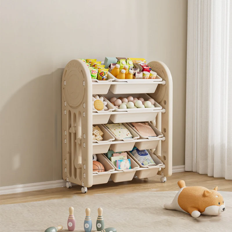 Contemporary Creative Oval Environmentally Friendly HDPE Movable Kids Storage Shelf 4-Tier For Living Room