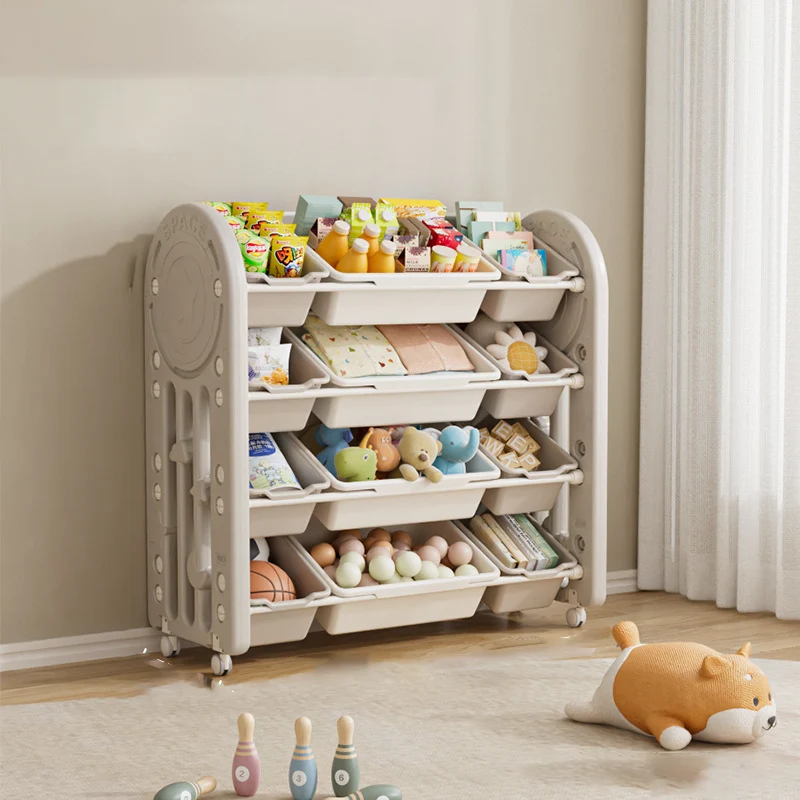 Contemporary Creative Oval Environmentally Friendly HDPE Movable Kids Storage Shelf 4-Tier For Living Room