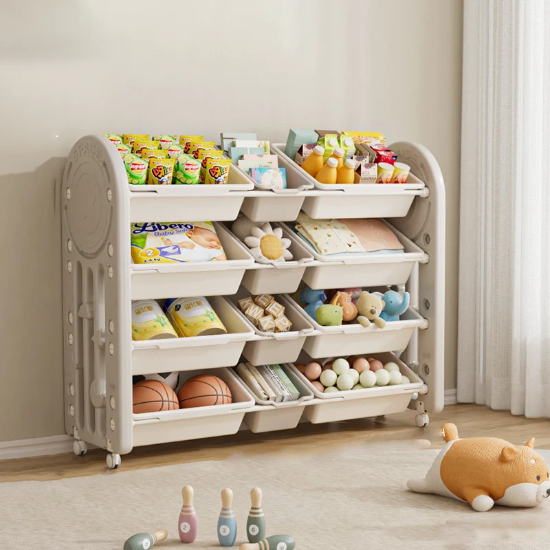 Contemporary Creative Oval Environmentally Friendly HDPE Movable Kids Storage Shelf 4-Tier For Living Room