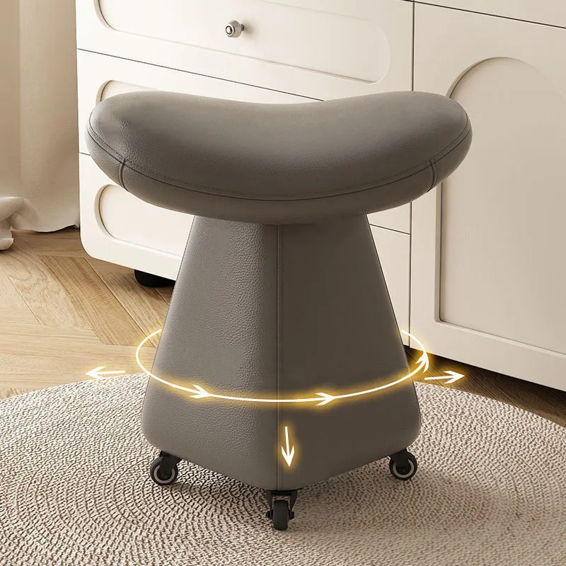 Contemporary Scandinavian Geometric Solid Wood Faux Leather Sponge Latex Movable Vanity Stool Backless Armless For Bedroom
