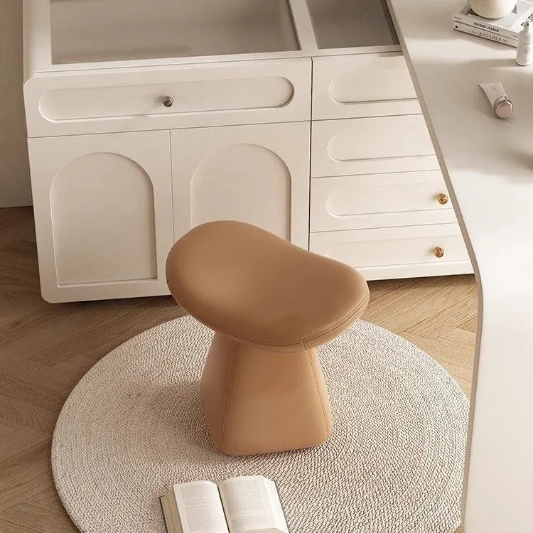 Contemporary Scandinavian Geometric Solid Wood Faux Leather Sponge Latex Movable Vanity Stool Backless Armless For Bedroom