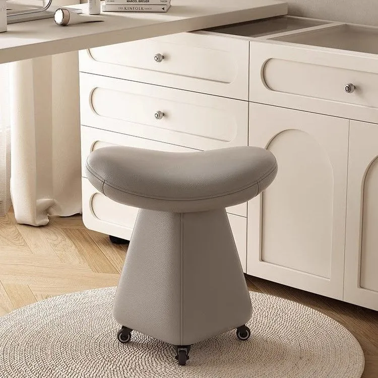 Contemporary Scandinavian Geometric Solid Wood Faux Leather Sponge Latex Movable Vanity Stool Backless Armless For Bedroom
