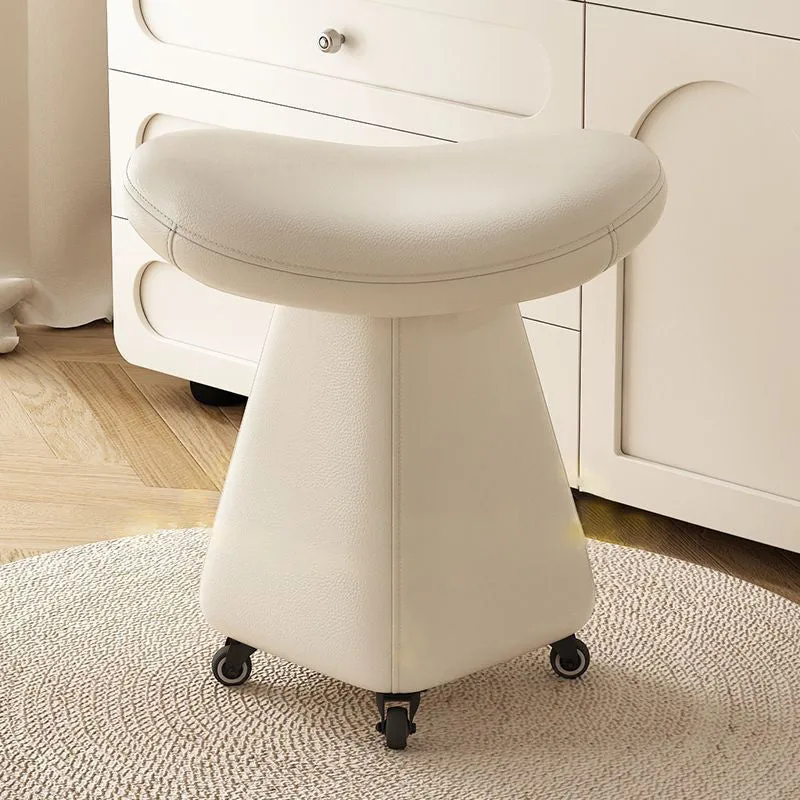 Contemporary Scandinavian Geometric Solid Wood Faux Leather Sponge Latex Movable Vanity Stool Backless Armless For Bedroom