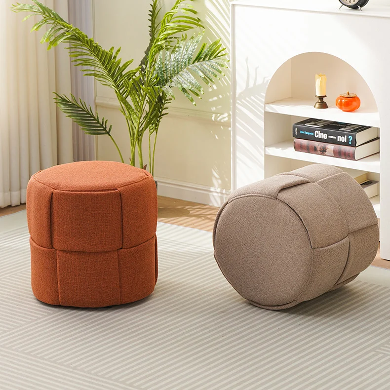Contemporary Nordic Cylinder Plywood Pine Wood Fabric Sponge Low Stool Backless Armless For Hallway