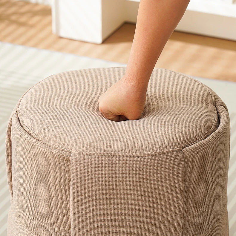 Contemporary Nordic Cylinder Plywood Pine Wood Fabric Sponge Low Stool Backless Armless For Hallway