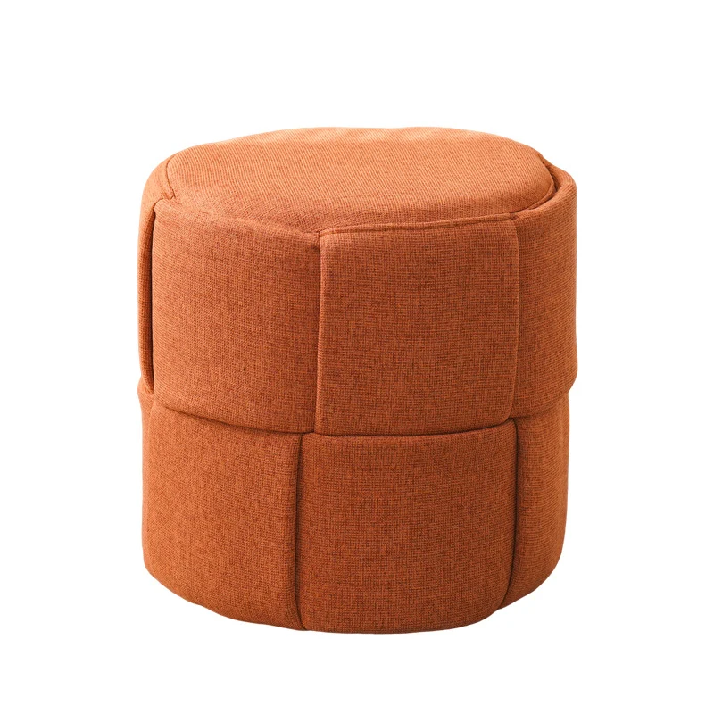 Contemporary Nordic Cylinder Plywood Pine Wood Fabric Sponge Low Stool Backless Armless For Hallway
