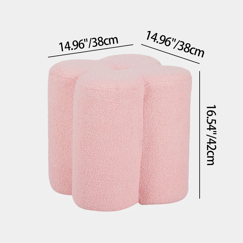 Traditional French Cylinder Petal Plywood Pine Wood Teddy Fleece Sponge Low Stool Backless Armless For Hallway