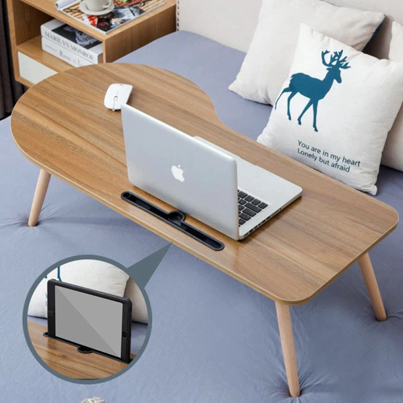 Contemporary Scandinavian Plywood Beech Wood Curved Folding Desk For Bedroom