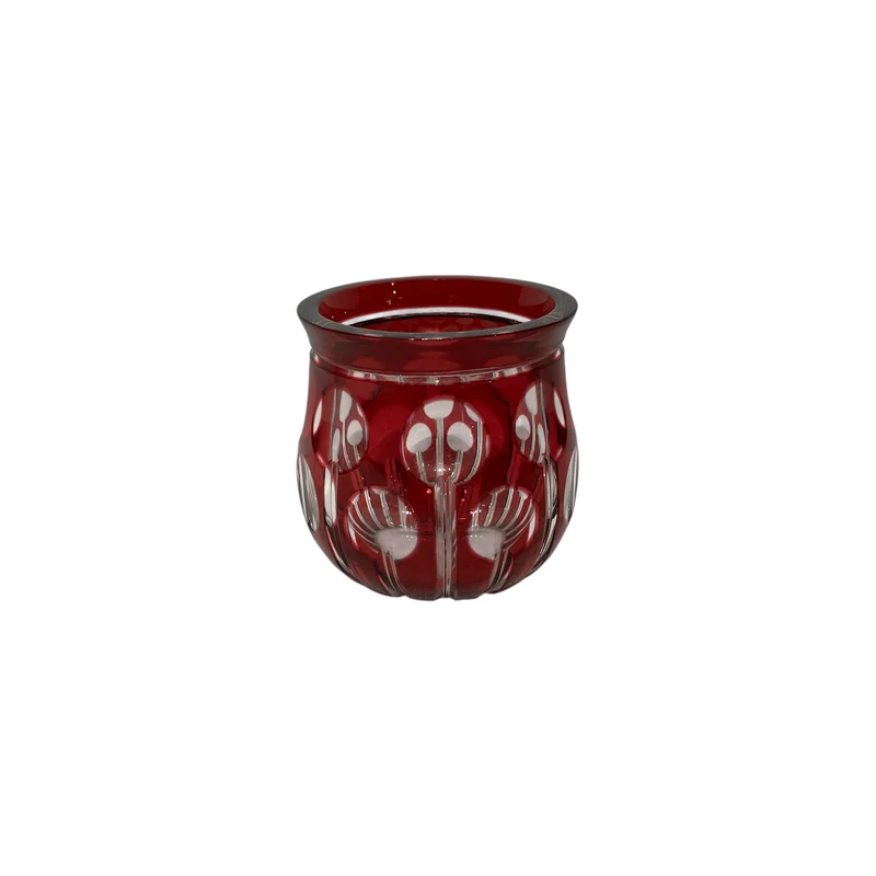 Jarrón de cristal tallado elementos geométricos y orgánicos estilizados rojos Art Deco