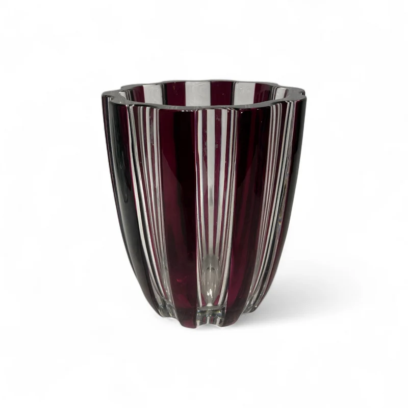 Jarrón Val Saint Lambert de cristal tallado Art Déco burdeo