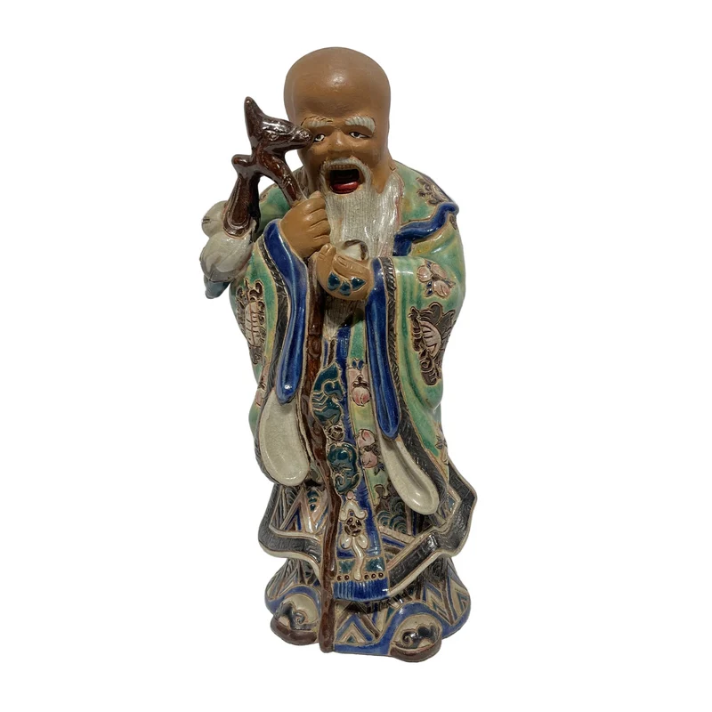 Figura de cerámica china pintada a mano de deidad Shou Xing